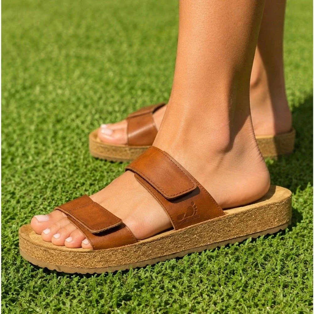 Mobil’s Leather Cork Sandals Brown Double Strap Womens 11‎ EU 41